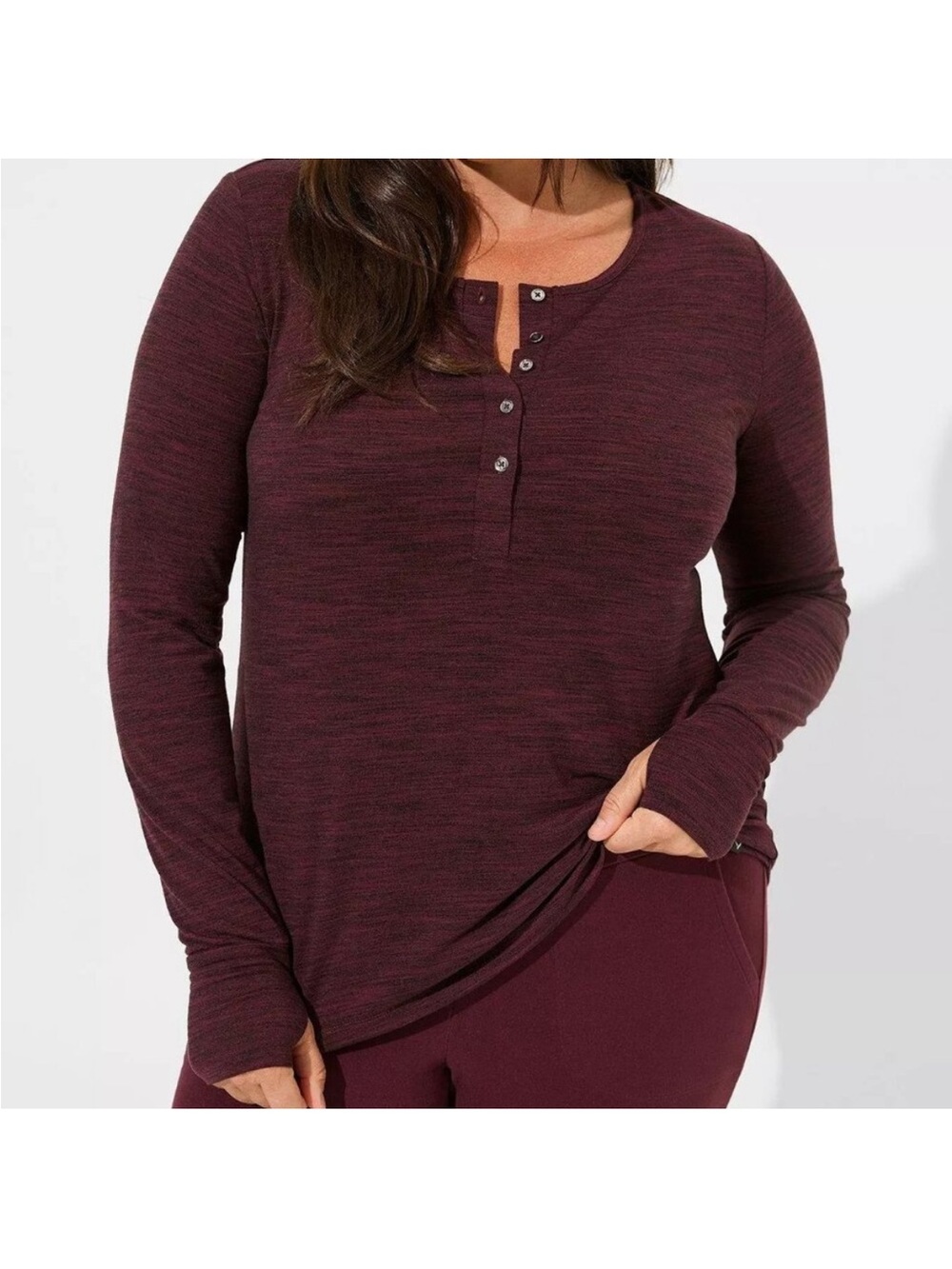 TORRID Long-Sleeve Burgundy Henley Top